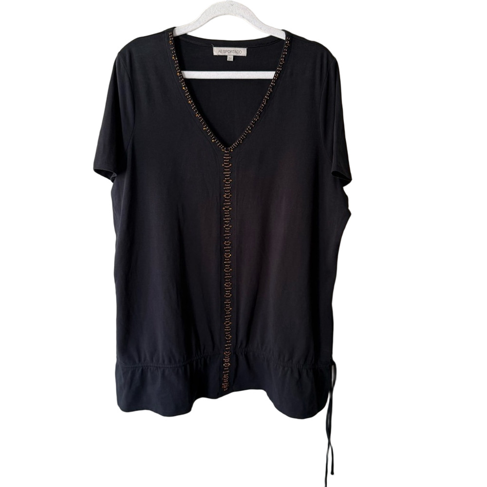 AE Sport & Co Black Boxy Short Sleeve Beaded Blouse Women’s 2X Plus